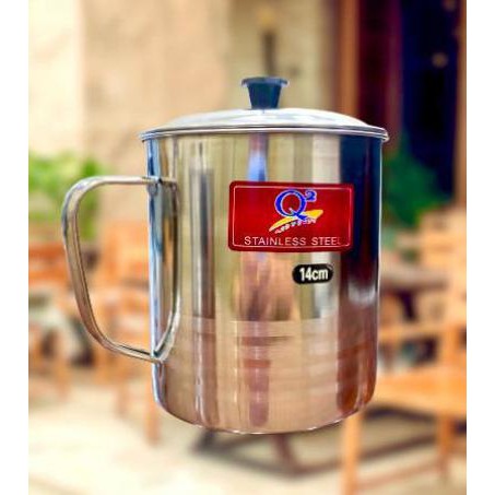 Mug Gelas Cangkir Stainless 14cm Dengan Tutup merk Q2 Mug Coffee