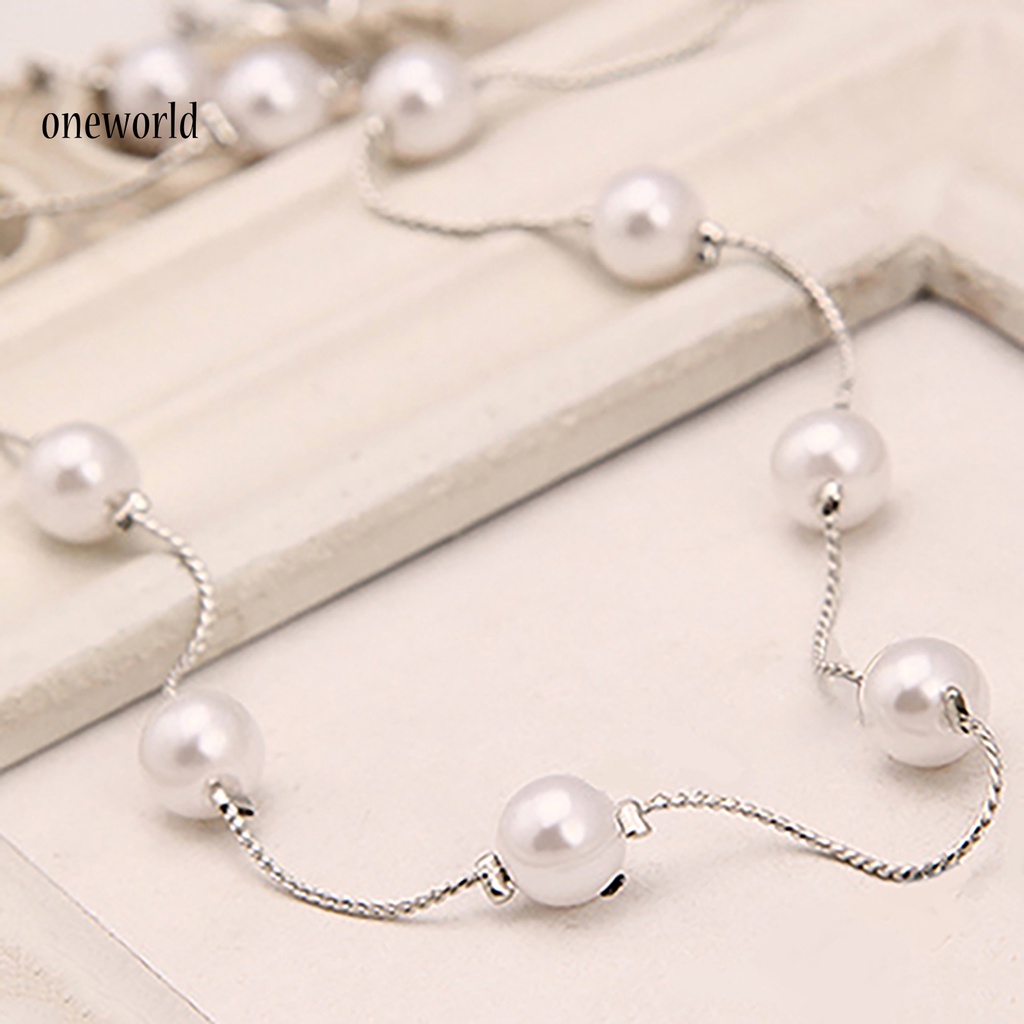 (ord) Kalung Rantai Clavicle Adjustable Bahan Alloy Dengan Mutiara Imitasi Untuk Wanita