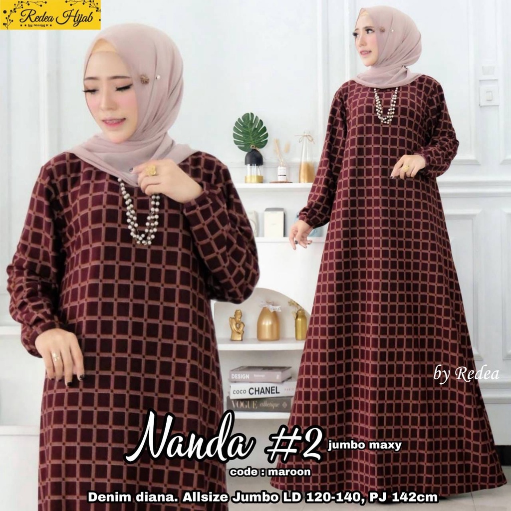 Gamis Harian Bigsize Motif Kotak Denim Diana Casual Ld 120 140 Fit To XXXL Bahan Melar Tebal Terbaru
