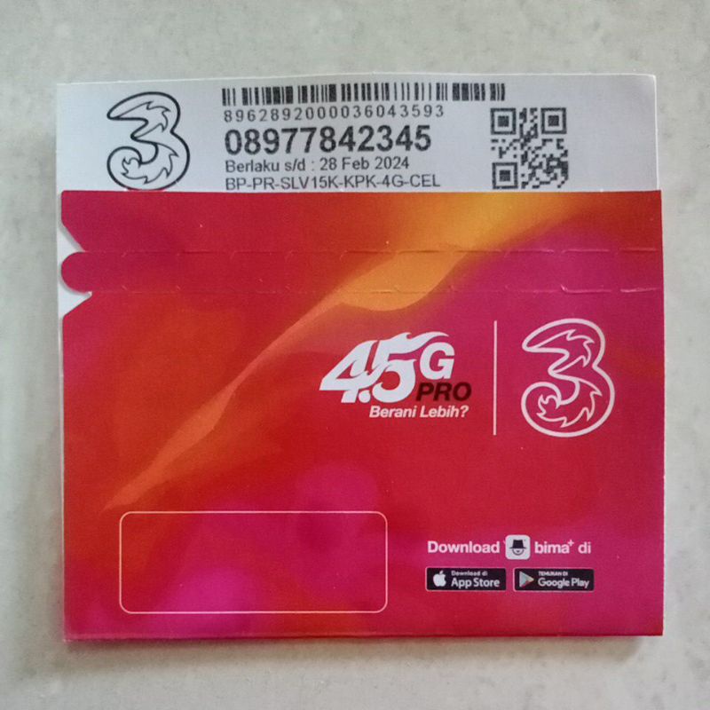 Nomor Cantik Tri feb 11 Digit 0 89 7784 2345 Bonus 5gb Nas
