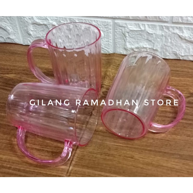 GELAS MIKA PLASTIK PINK MOTIF BAMBU
