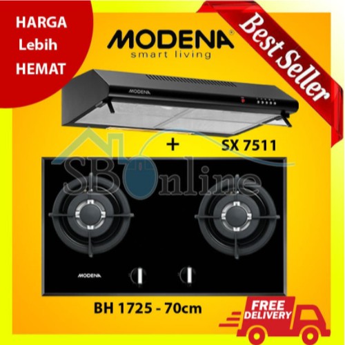 Paket Hemat Kompor Tanam Gas Modena BH 1725 dan Cooker Hood SX 7511