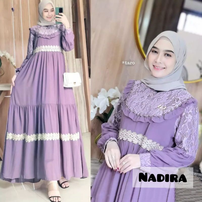 Gamis Muslim Wanita Terbaru 2022 Gamis Ceruty Babydooll Mix Brukat Gamis Maxy Busui Brukat / Nadira 
