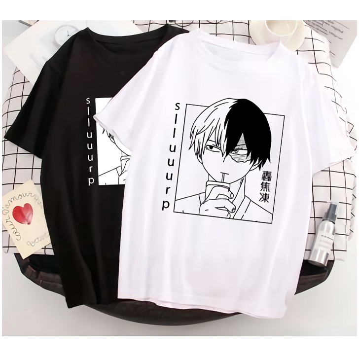 Tshirt Boku no Hero Shoto todoroki Black White