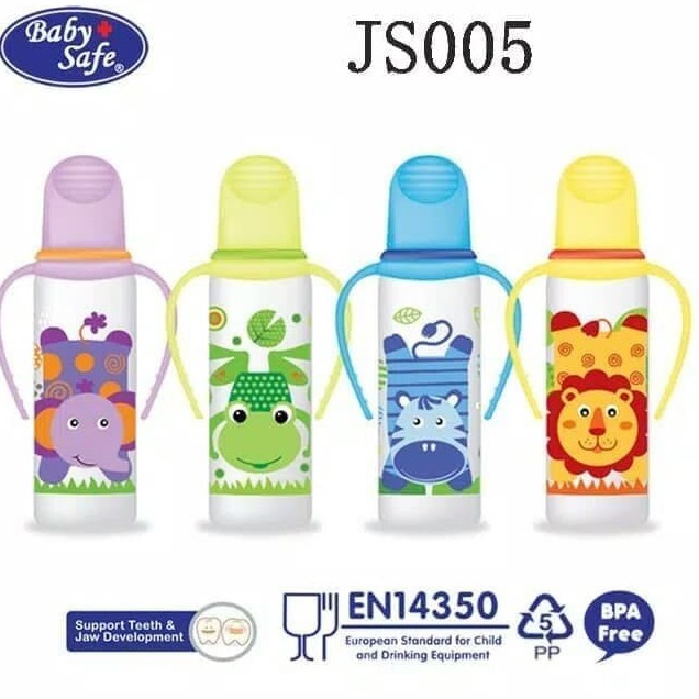 Baby Safe Feeding Bottle 250 Ml With Handle / Dengan Pegangan JS005