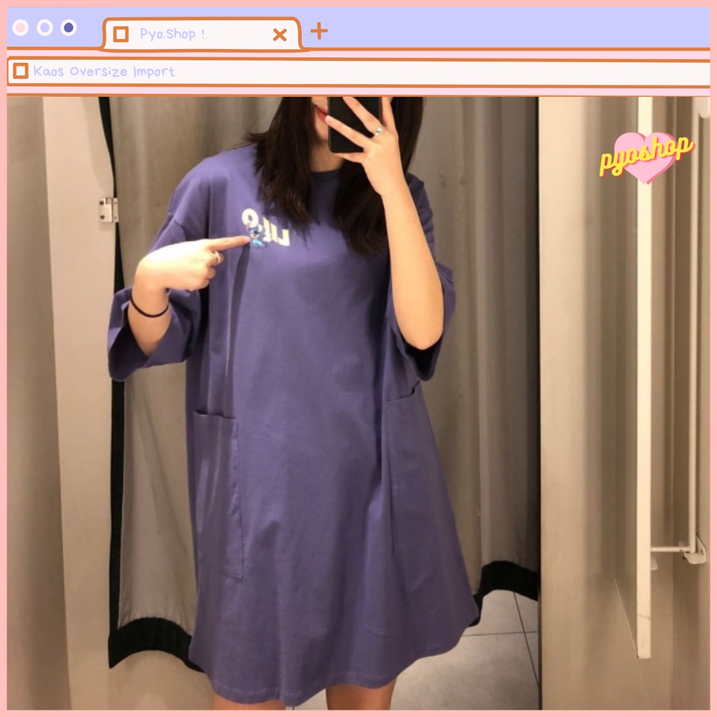 Oversize Dress Kaos Import Motif Lilo Stitch untuk wanita