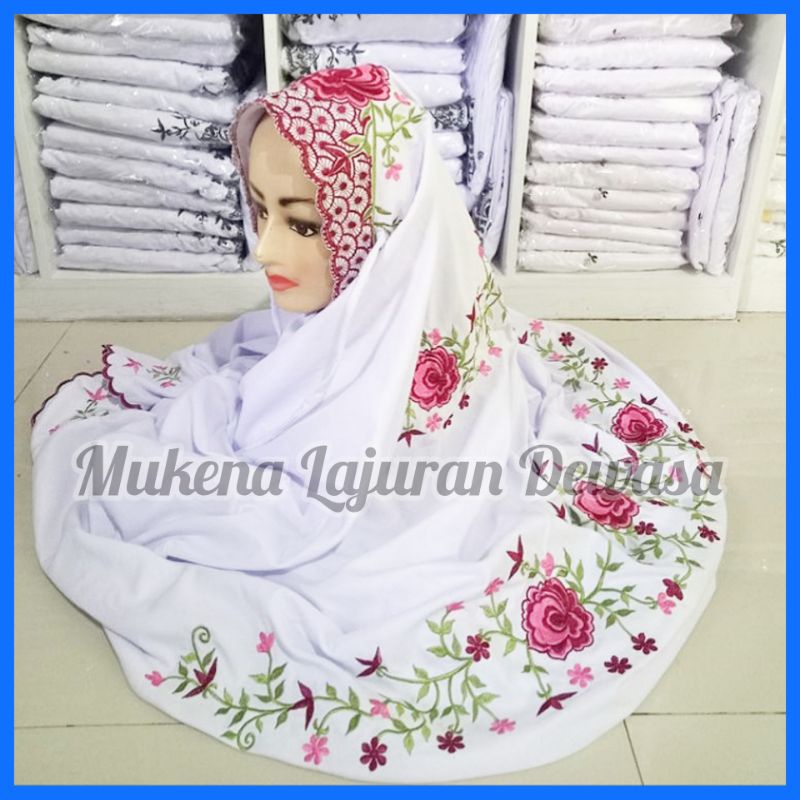 [READY] Mukena Dewasa Terusan Bordir Mukenah Lajuran/Lajur Langsungan Polino Silk Super Motif Bordir