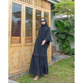 Baju Gamis Wanita Remaja Murah NB /XL Letsmuslimah Cewek Muslim Hijab Syari Muslimah 2021 Terbaru Lt-FBR HITAM