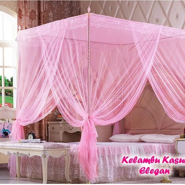 Kelambu Nyamuk Bentuk Kotak Mewah Rangka Tiang Penyangga