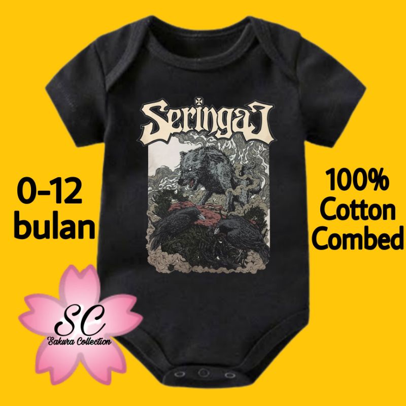 Kaos baju bayi jumper baby kids pendek BAND SERINGAI - SERIGALA MILITIA B/ METAL ROCK tee tulisan usia 0 1 2 3 4 5 6 7 8 9 10 11 12 bulan sampai umur 1 tahun adem jumpsuit babysuit romper bodysuit little kids anak kecil hitam style laki laki perempuan