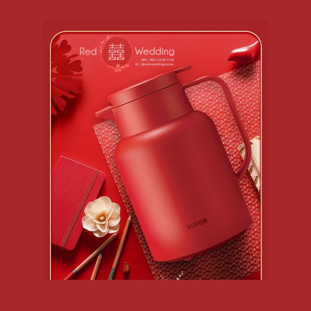 SUPOR Termos Teko Air Panas / Dingin Warna Merah Wedding Kapasitas Besar 1.5 Liter