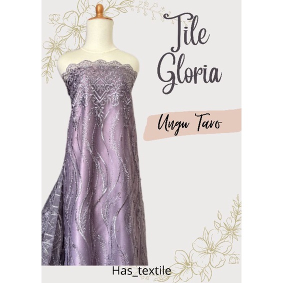 Kain Bahan Kebaya Brokat Tile Mutiara Gloria warna Taro Ungu