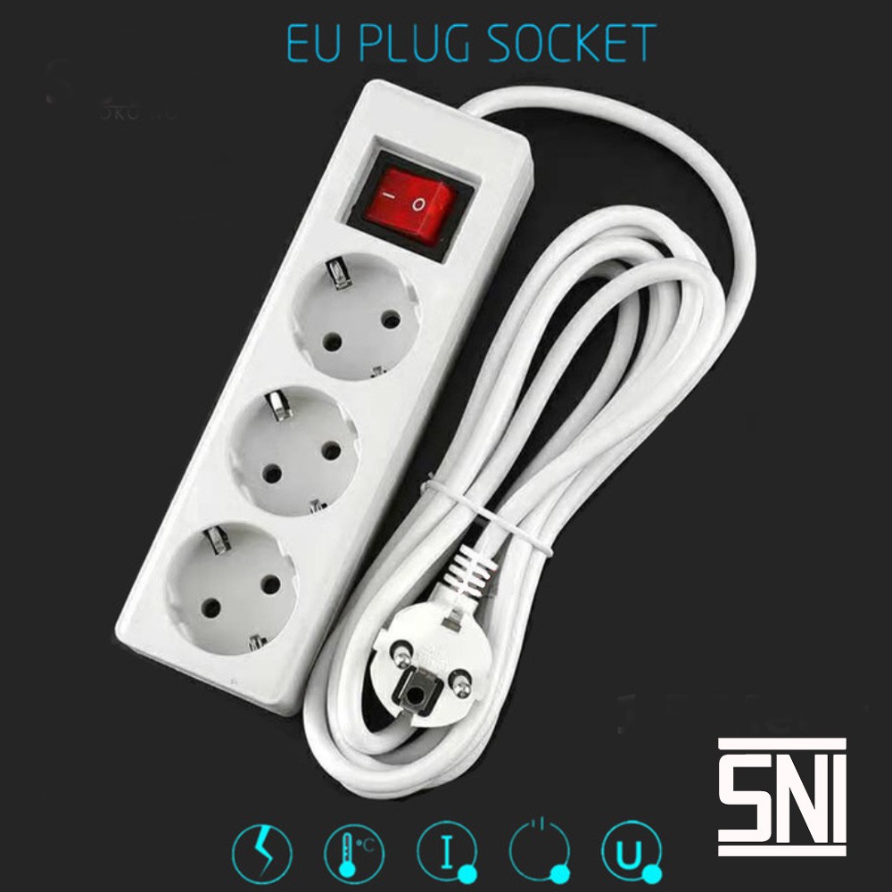 STOP KONTAK + KABEL 3/4 LUBANG 1.5M 3M 5M COLOKAN LISTRIK EU PLUG