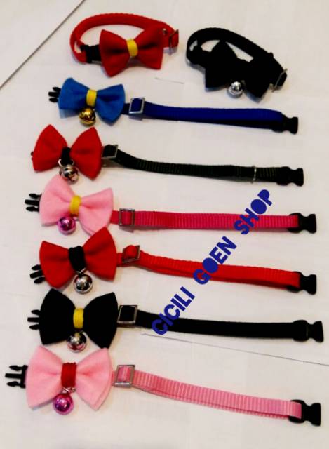 Collar simple 1cm nylon pita plus lonceng kalung nilon tebal kupu anjing kucing kelinci musang