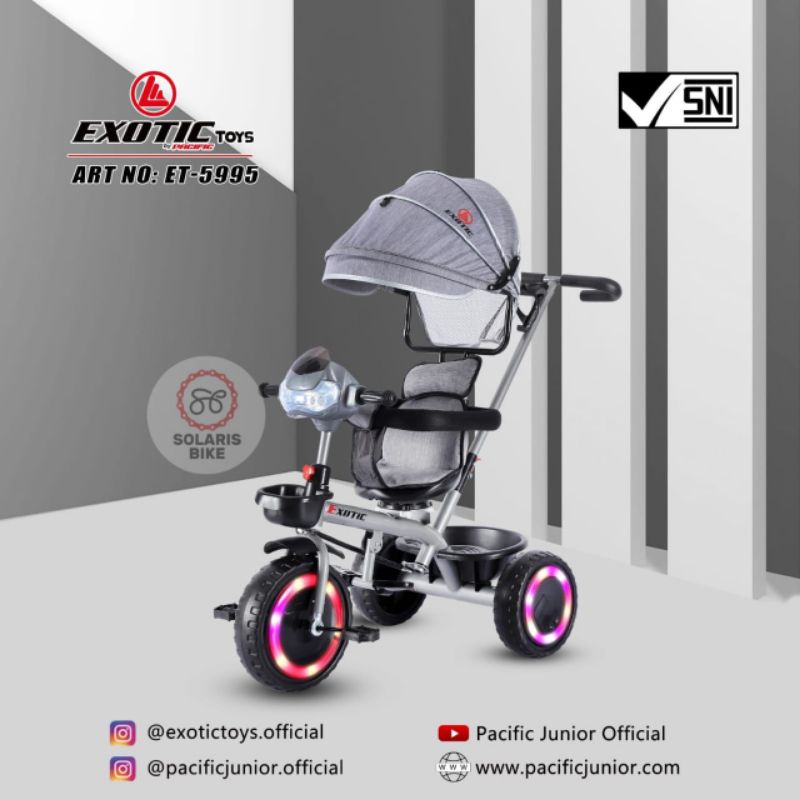 Sepeda Anak Roda Tiga Tricycle Exotic ET 5995 Kursi Putar Stir Roda Nyala