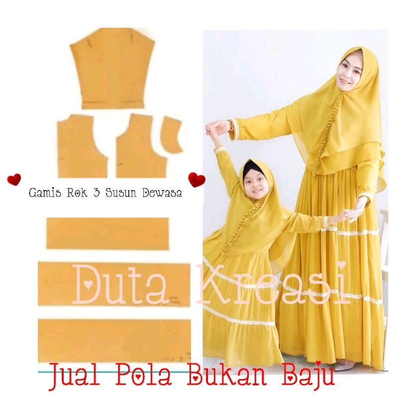 Pola Instan Gamis Rok 3 Susun Dewasa - JUAL POLA BUKAN BAJU