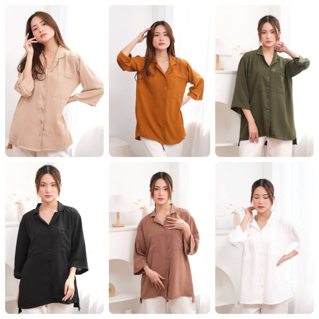 HOPYLOVY Kemeja Oversize Wanita Kekinian Geya / Atasan Kantor