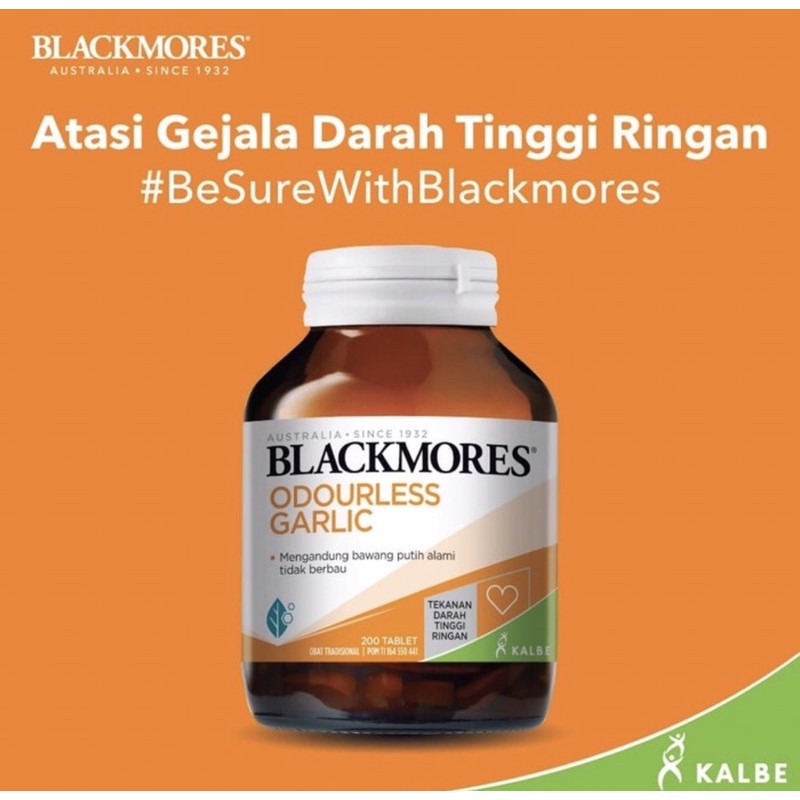 Blackmores odourless garlic isi 90 &amp; 200 tablet ( ekstrak bawang putih membantu menurunkan tensi )