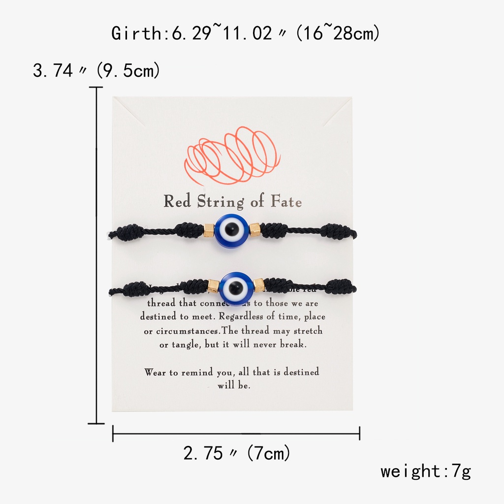 Black and red mixed color blue eyes 2 pack Red string of fate 7 knot eyes black and red rope lucky friendship woven adjustable paper card bracelet