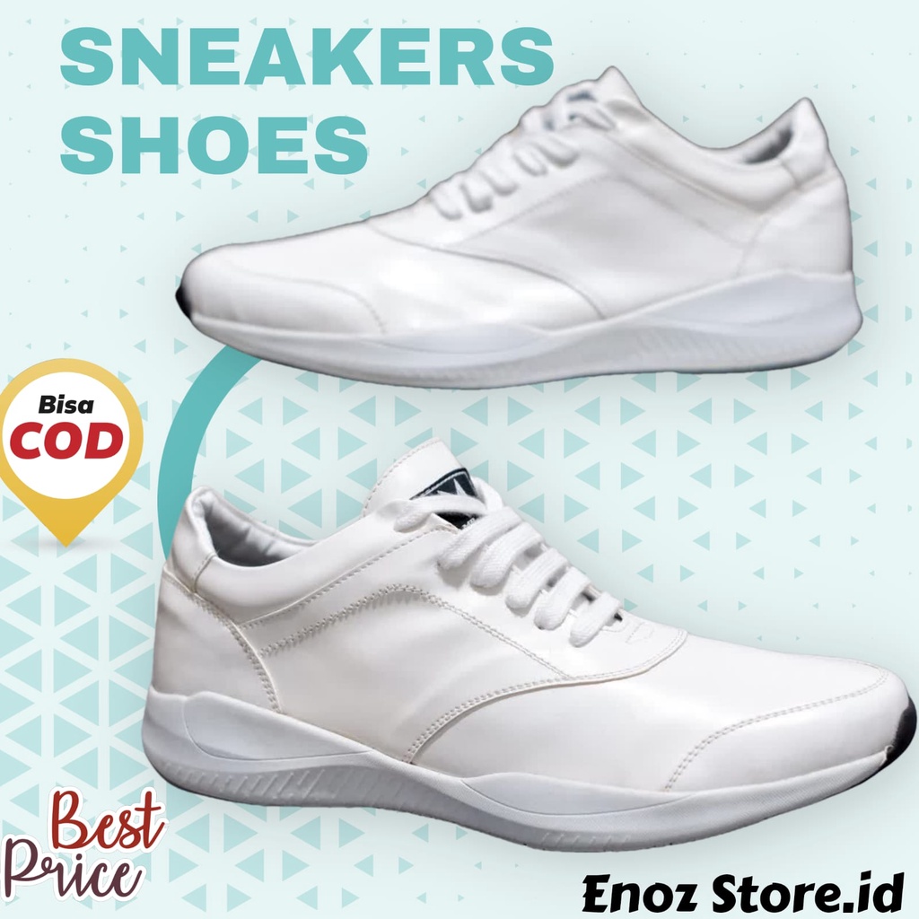 Sneakers Snikers Pria Original Ter;aris Sepatu Kets Putih Pria Kulit PU Sintetic Casual Formal Kerja Olahraga Cowo/Cowo Keren Trendy Kekinian