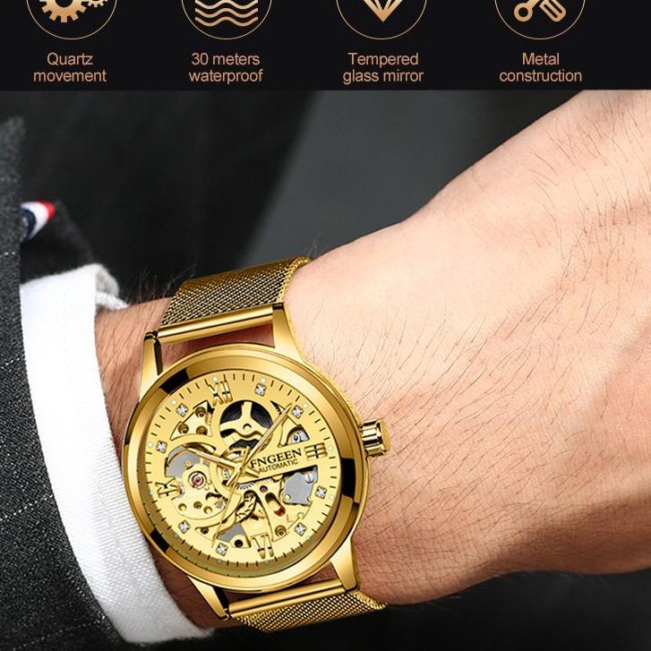BZ.21Jl22т - 【Dijamin 100% Original】Jam Tangan Pria FNGEEN 6018 Mechanical Automatic Luxury Business Original Tahan Air Watch + Kotak Gratis