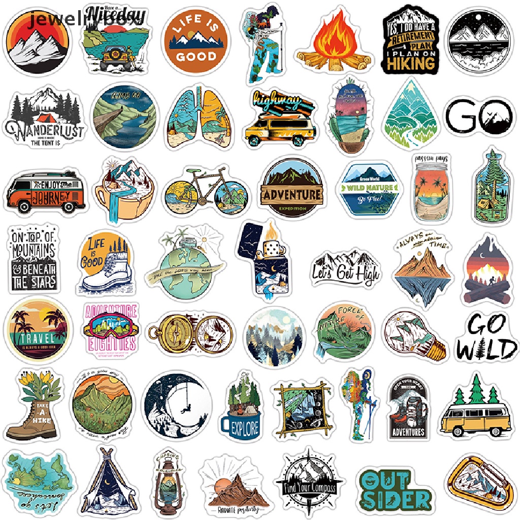 (jewelrybox) 50 Pcs Stiker Motif Pemandangan Hutan Untuk Dekorasi Hiking / Camping / Travel / Outdoor