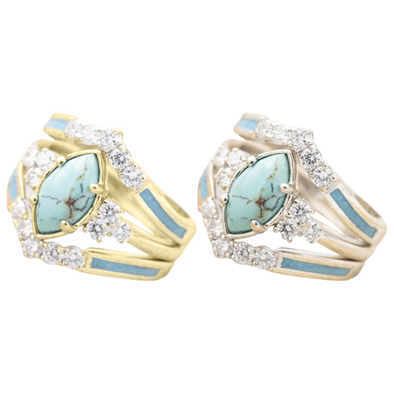 Set Cincin Berlian Turquoise Warna Emas Dan Silver Untuk Wanita