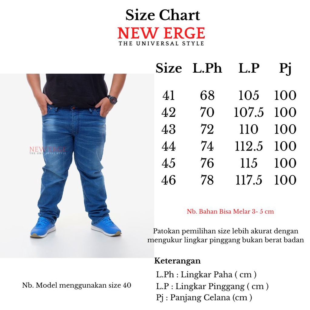 Celana jeans panjang pria slimfit jumbo melar big size 41 - 46