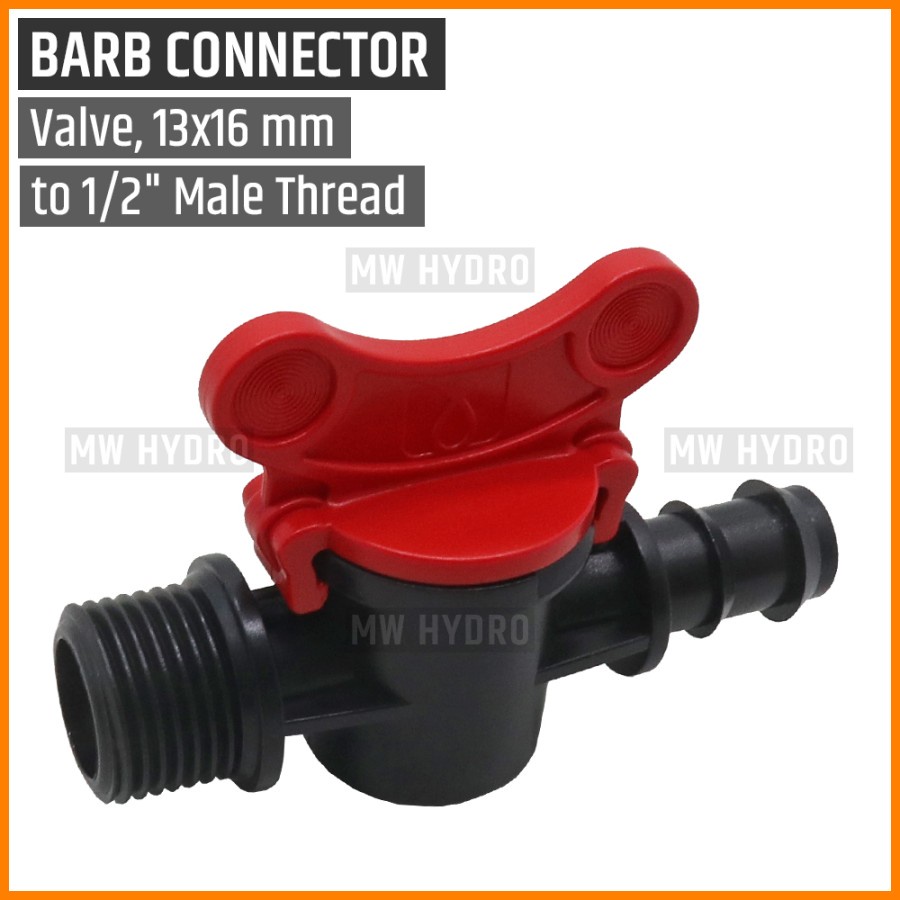 Barb Valve 1/2 inch Drat (Male/Jantan) ke Selang PE 16 mm / 13 mm