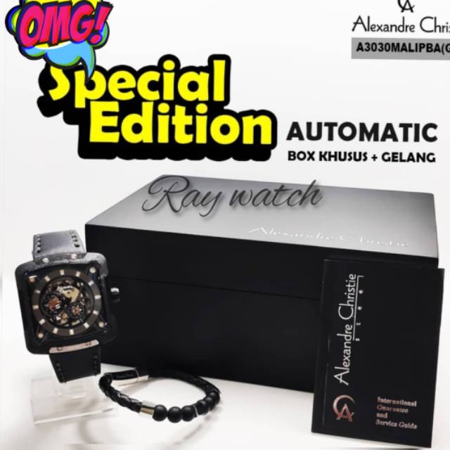 Jam Tangan Pria Alexandre Christie AC 3030 Carbon  Automatic Free gelang