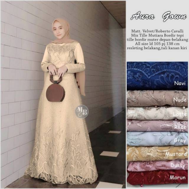 Aura Gown JUMBO BIG SIZE LD 120CM BAJU PESTA KONDANGAN MUSLIM 3XL XXXL / Gamis Jumbo