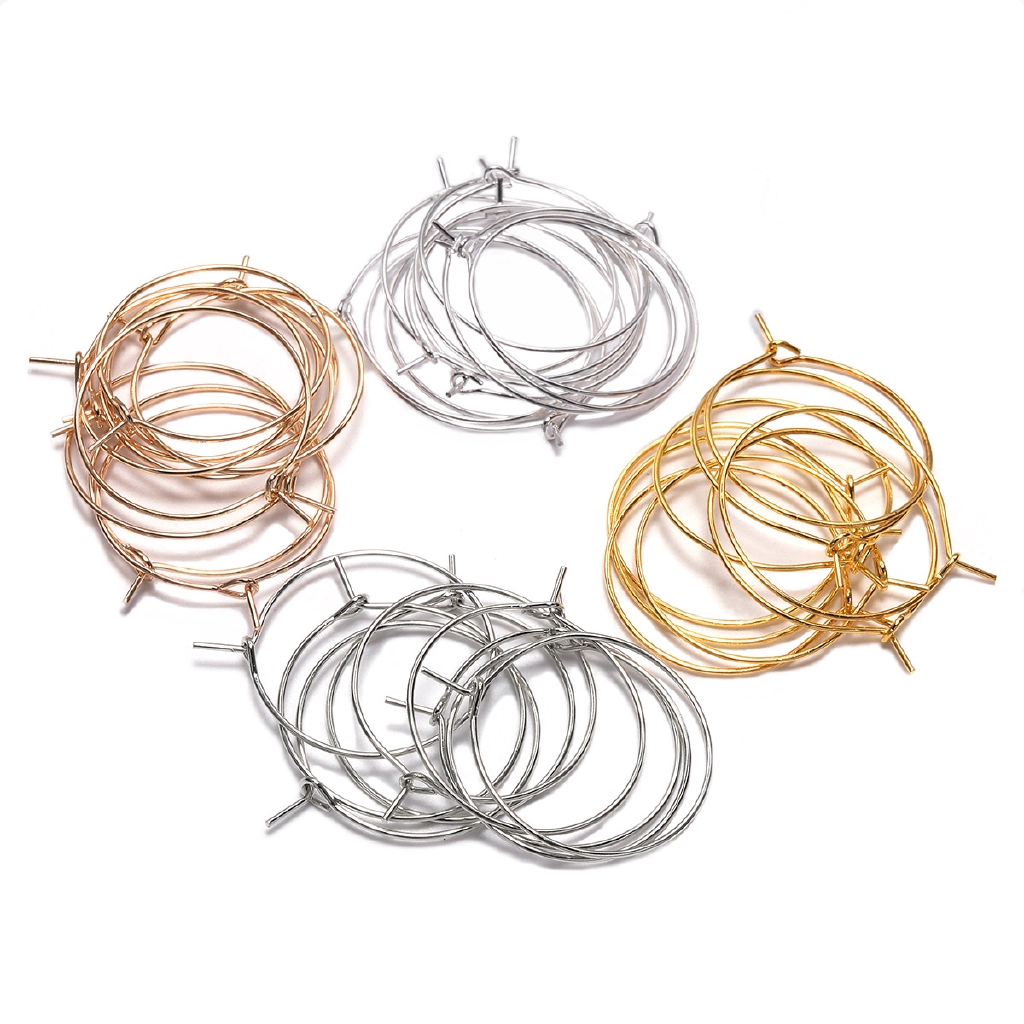 50pcs / Lot Anting Hoop Bulat Besar 20 / 25 / 30 / 35mm Warna Silver / Gold Untuk Membuat Perhiasan Diy