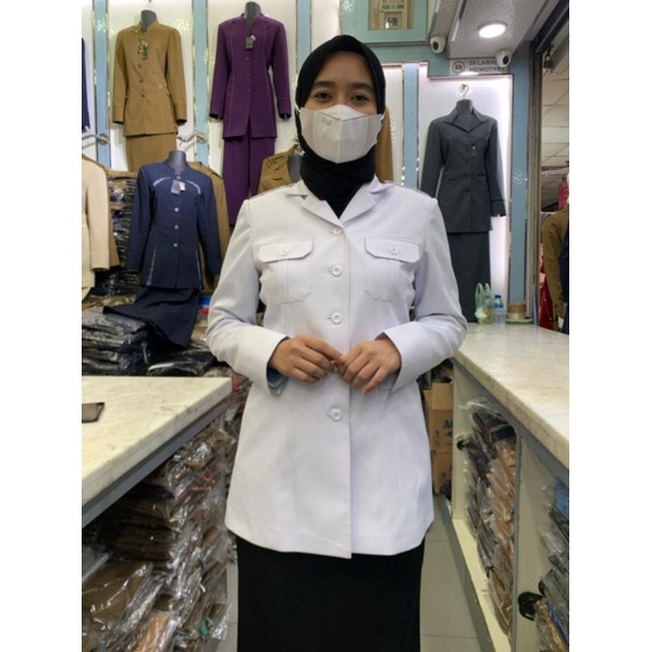 Seragam PNS,ASN,P3K wanita putih hitam Princessfa/ Blezer princessfa/ Seragam ASN wanita putih kanto