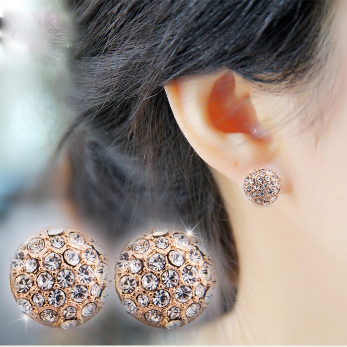 Korean fashion full diamond round earrings ladies earrings jewelry factory wholesale