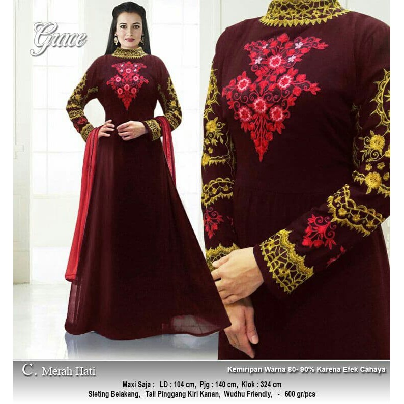 HOT PRODUK120722 GAMIS PESTA GRACE MERAH HATI