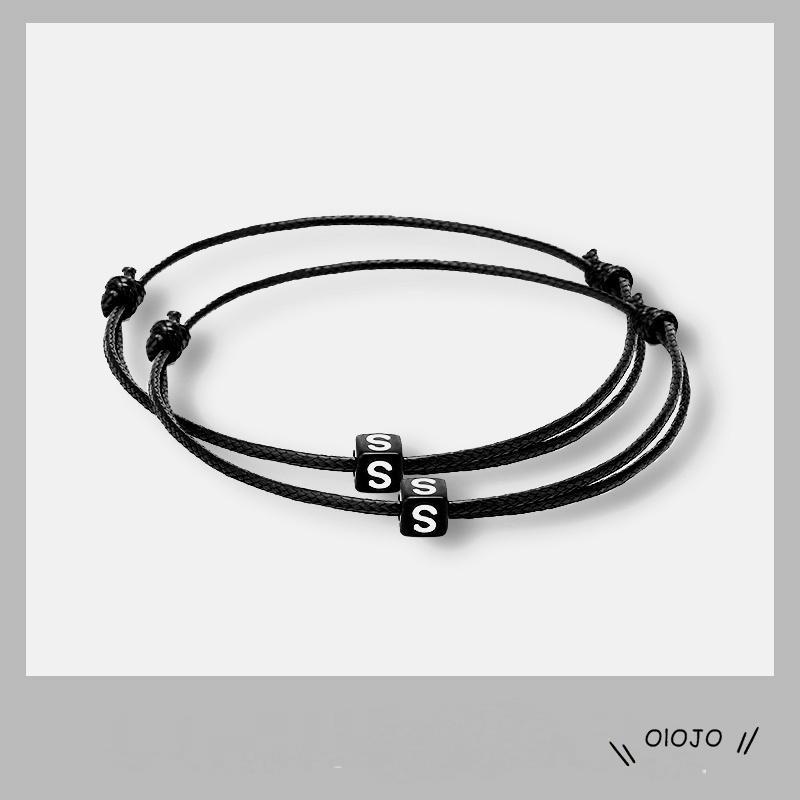 【COD】Korea Gelang Hitam Huruf Awal /Gelang Kustom Khusus Yang Kreatif Aksesoris Fashion