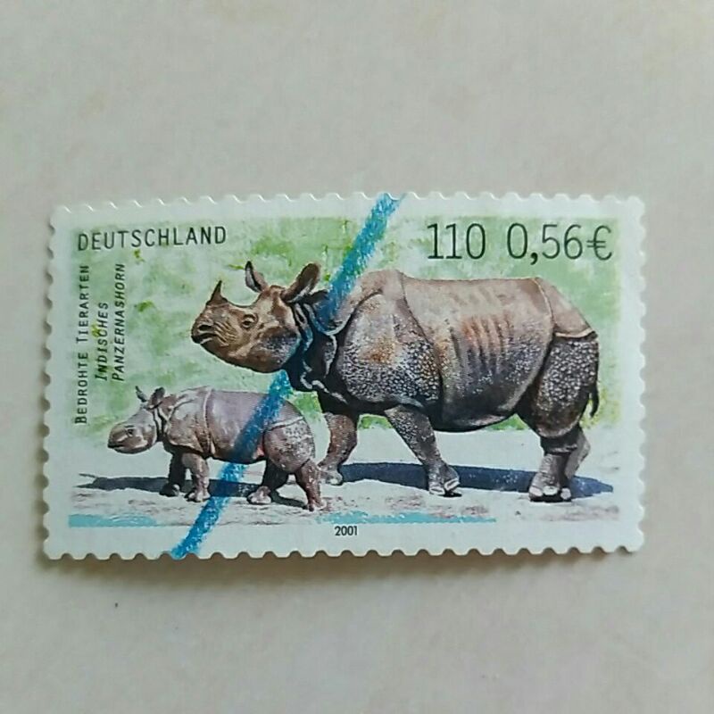 

(AA) Perangko Jerman 2001 Indian Rhinocerus (Rhinoceros unicornis) 110 pfennig Used