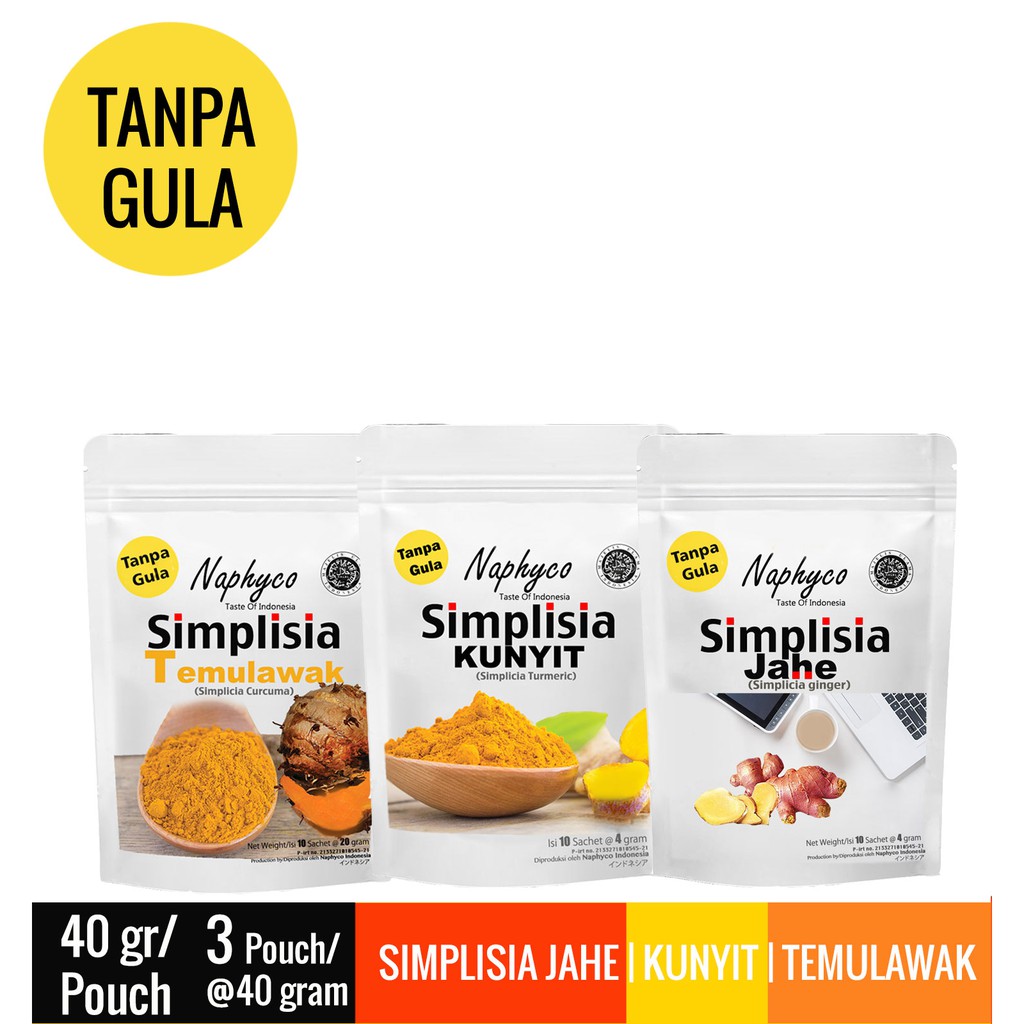 

Naphyco Simplisia Kunyit / Jahe / Temulawak 40 gr x 3 Pouch (Paket Mix)