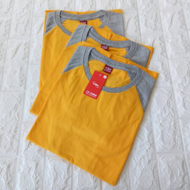 kaos reglan polos KUNING-ABUMISTY 3/4 Uk 20 22 S M L XL XXL