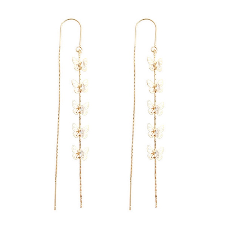 Butterfly Anting Rumbai Panjang Desain Kupu-Kupu Warna Emas Bahan Metal Untuk Wanita