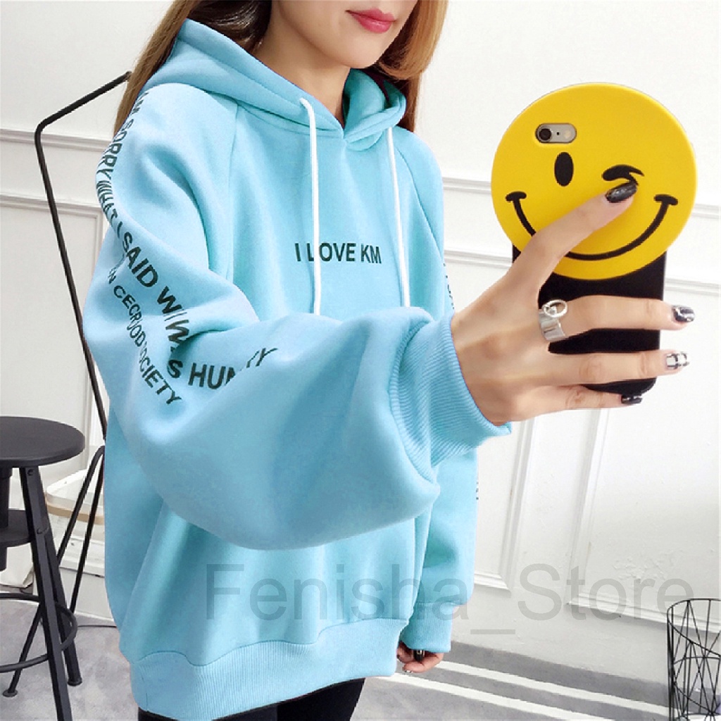 FenishaStore Sweater Hoodie Jumper Wanita I LOVE KM Bisa Bayar Ditempat COD