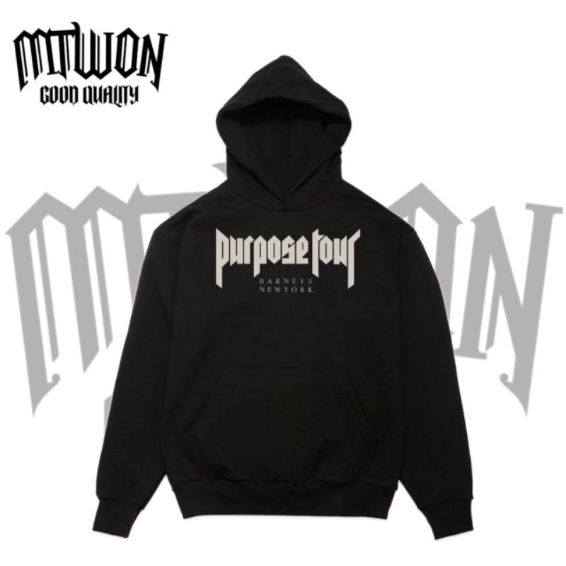 Jaket Hoodie PURPOSE TOUR BIEBER BARNEY NEWYORK jacket non Zipper hitam pria wanita dewasa tee katun