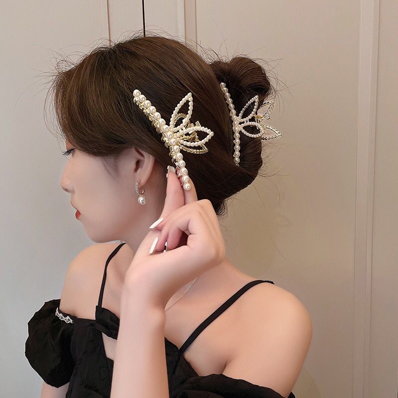 Jepitan Rambut Jepit Premium Aksen Mutiara Berlian Imitasi Gaya Korea