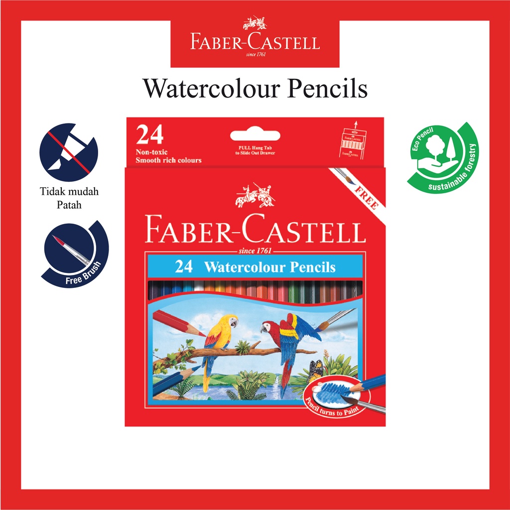 

Pensil Warna Faber Castell 24 Warna / Water Colour Pencil / Ukuran Panjang / Bonus Kuas