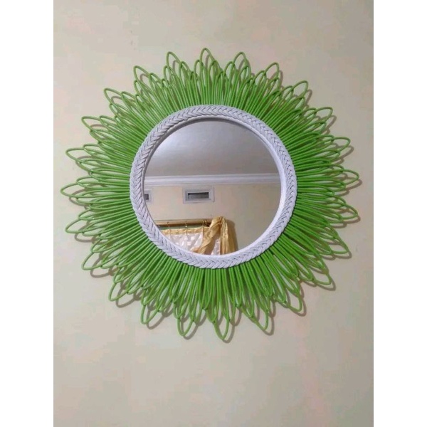 Cermin kaca dinding rotan sintetis dekorasi ruangan / dekorasi kamar