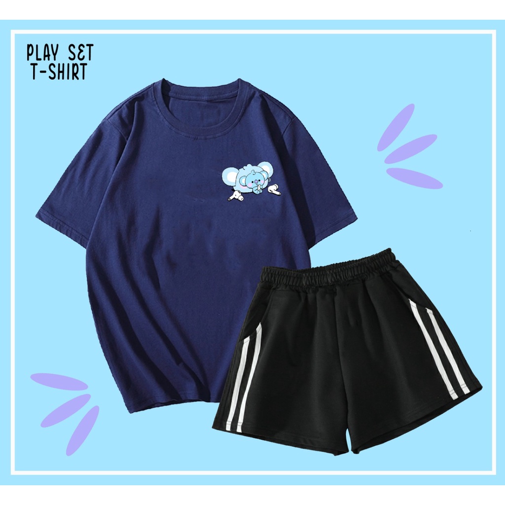 T-SHIRT / KAOS / TUMBLR TEE SET CELANA SANTAI MOTIF BT21 / KADO / ARMY