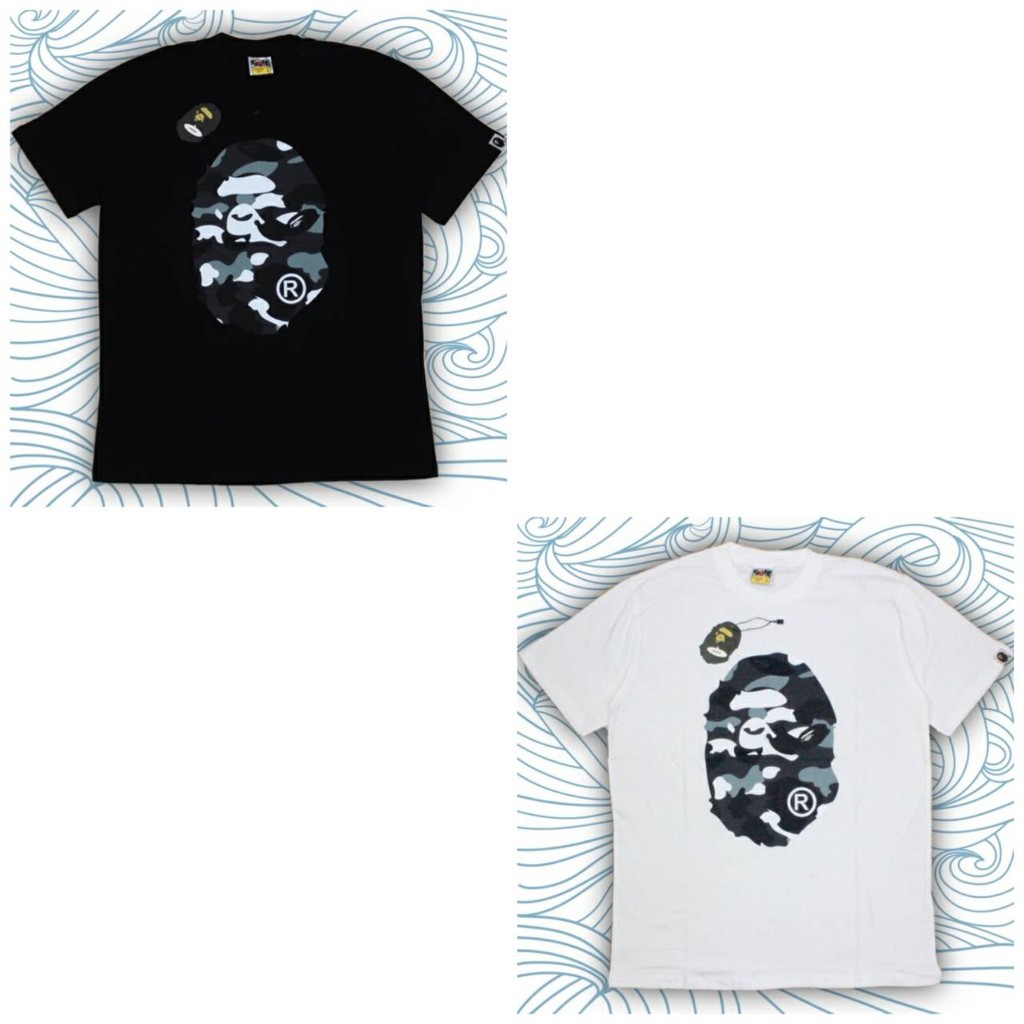 T SHIRT KAOS A BATHING APE BAPE BIG SEAL CAMO APE FACE BLACK WHITE AUTHENTIC ORIGINAL