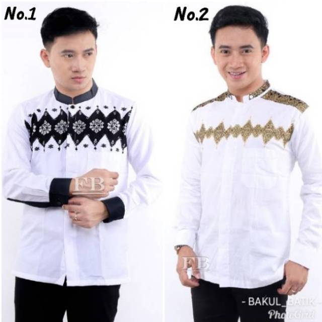 Baju koko putih hitam lengan panjang