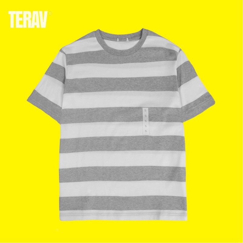 resseler borongan GU by Uniqlo Ss Crewneck Tees Grey White Block striped