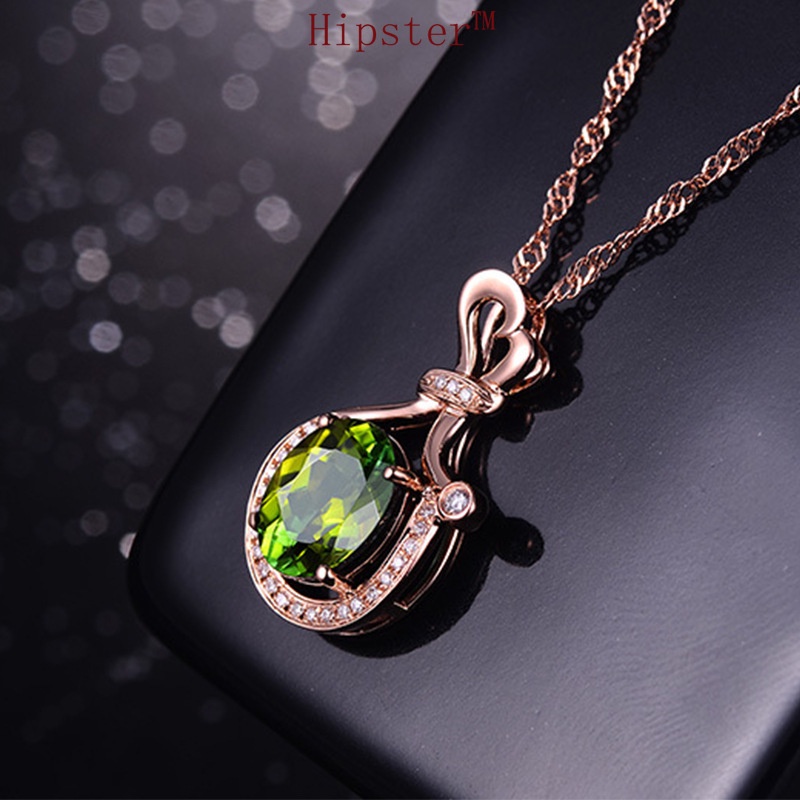 Hot Sale Affordable Luxury Fashion Full Diamond Sky Hot Emerald Pendant Rose Gold Necklace